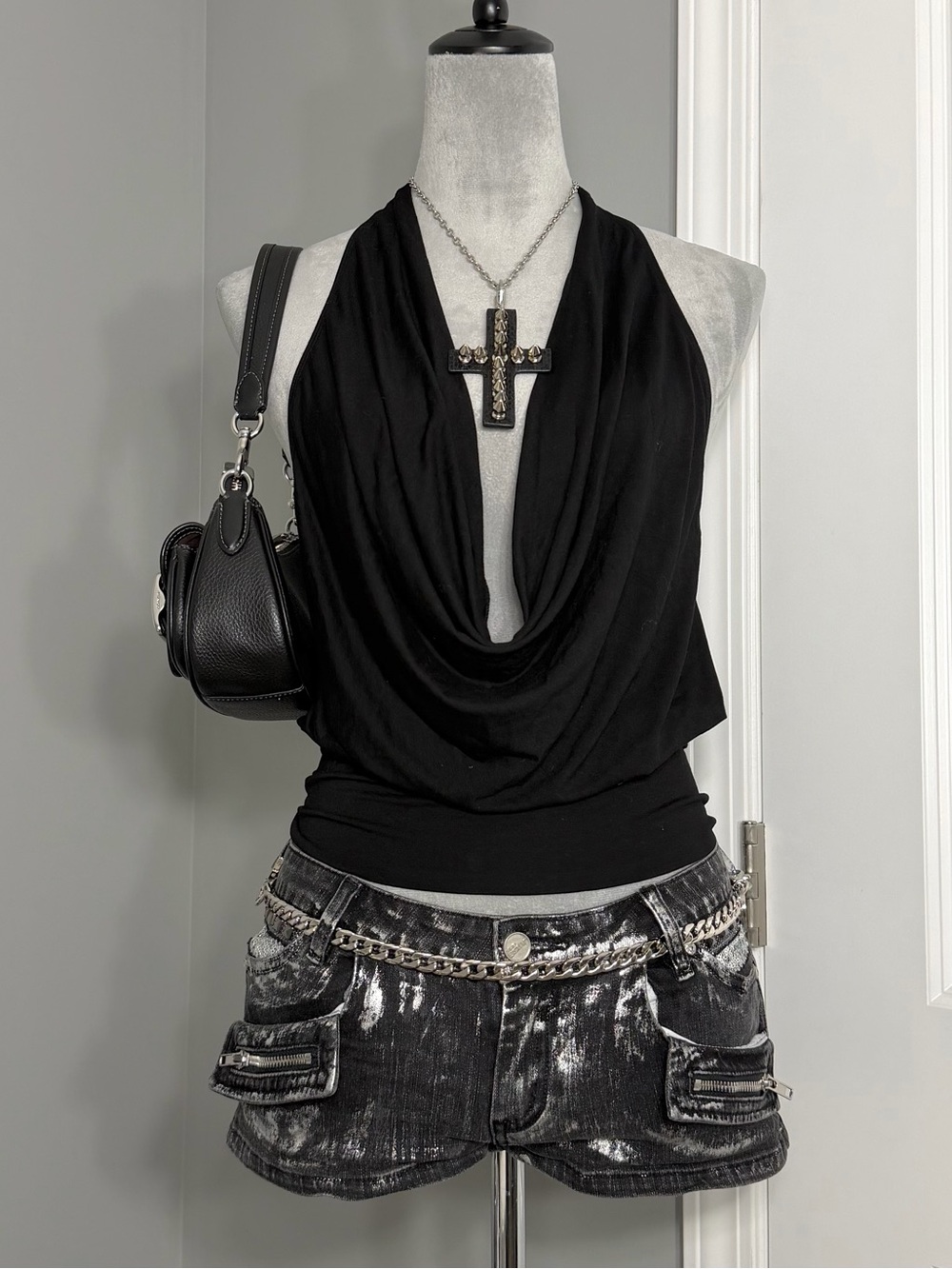 NWT Generation Kiss “Celeb Status Halter Top” in Black w/ Chain Detail